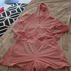 Juicy Couture Pink Velour Hoodie and Shorts Set Sz L NWOT